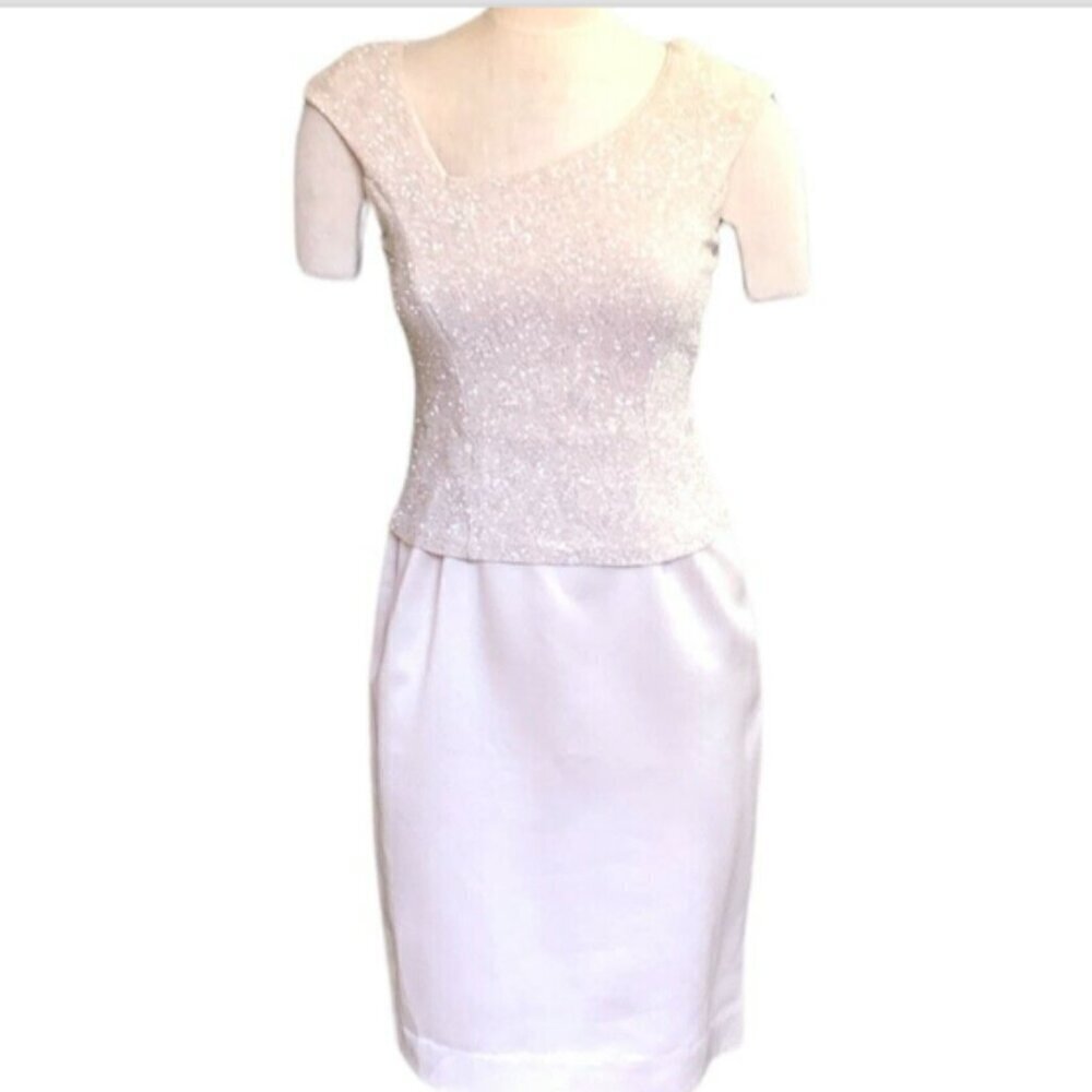 Patra Petite Satin Sparkle Formal Evening Wear Dress Champagne‎ Beige S/M…